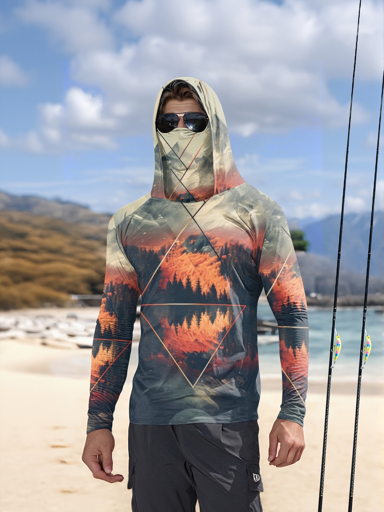Summer Clothing Long Sleeve - Outdoor heren vissershirt met capuchon, ingebouwd