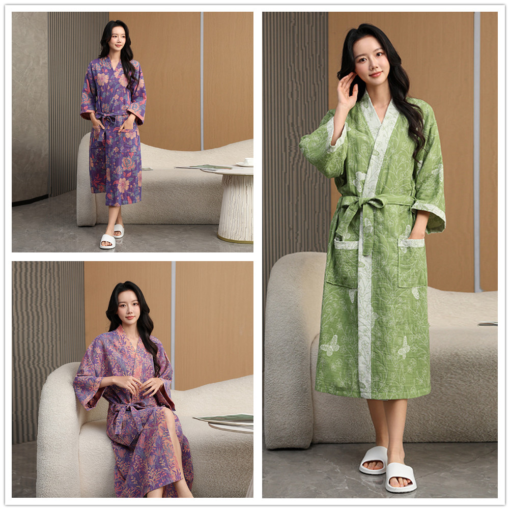 Summer Gauze Clothing - Lente Zomer Katoenen Dubbellaagse Gaas Badjas