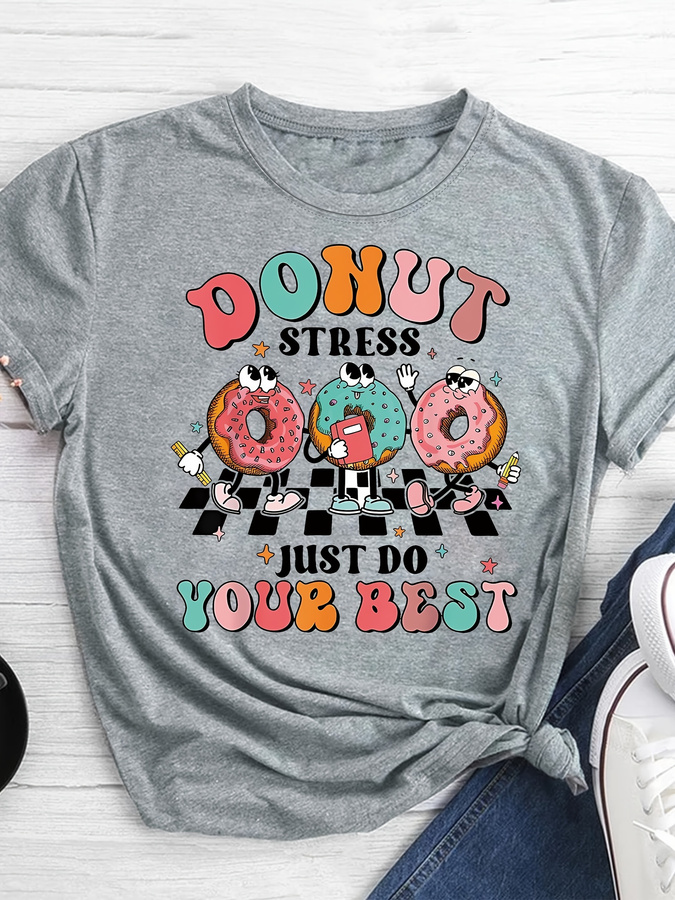 Summer Clothing Trends 2025 Women'S - T-shirt met cartoon donut-print, casual top