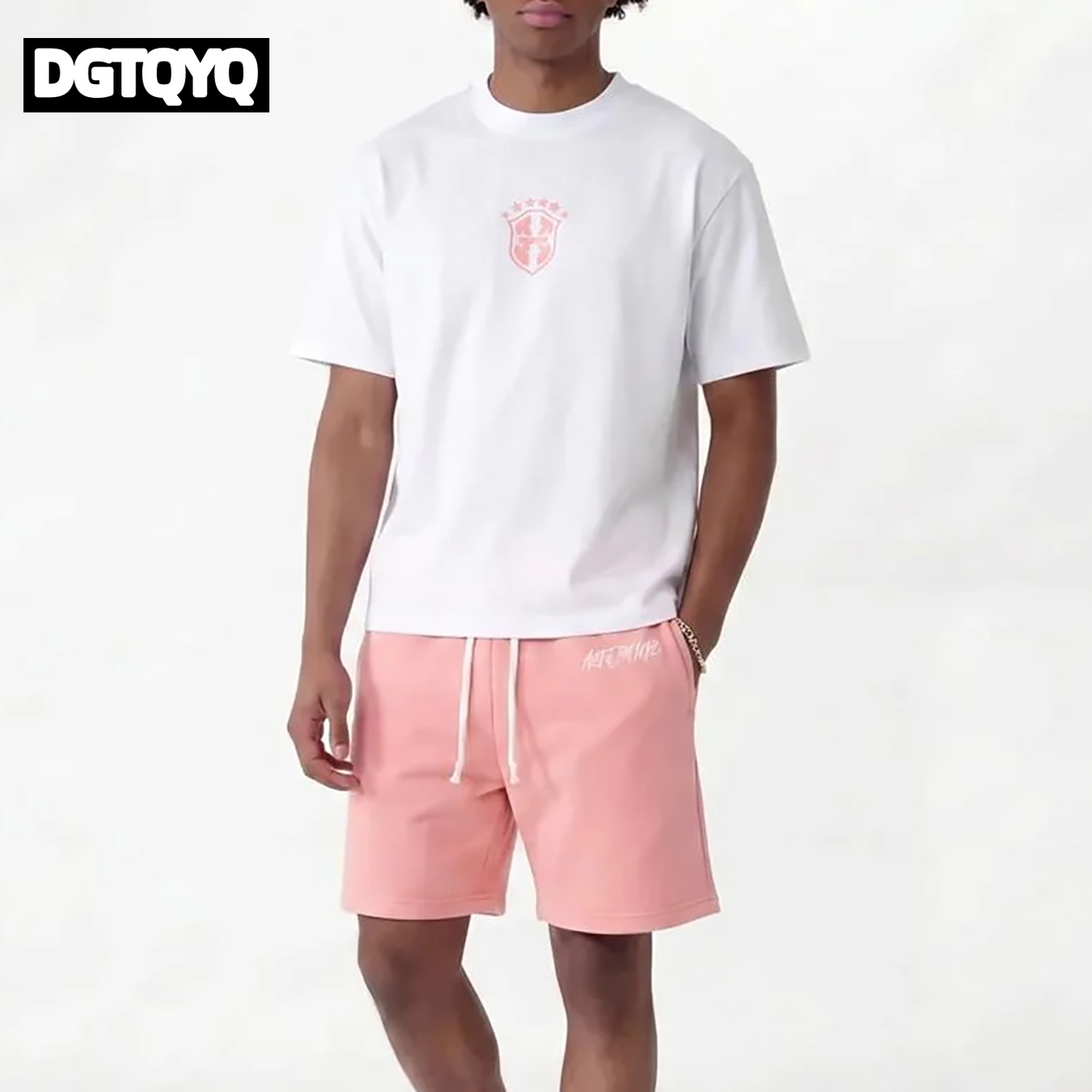 Summer Clothing Sets Women - Zomerse nieuwe roze geborduurde casual shorts