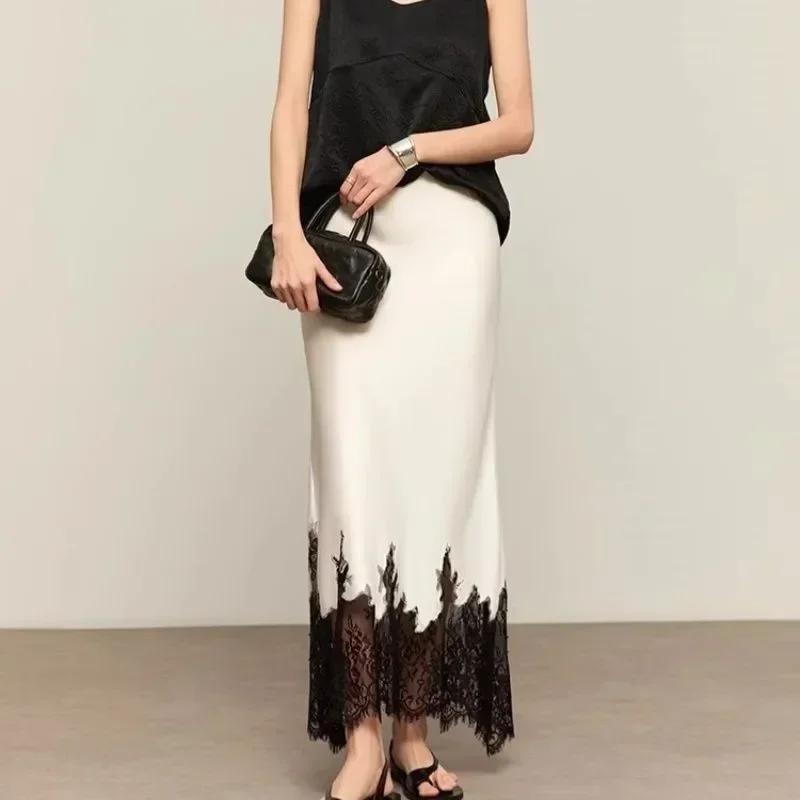 Summer Clothing Trends 2025 Women'S - Fairy Lace-Trim Midi Rok Hoge Elegante
