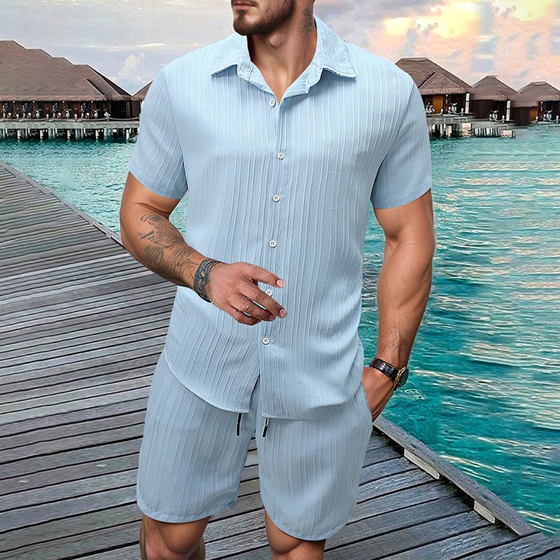 Summer Clothing Sets - 2026 Nieuwe Heren Verticale Kreukel Lapel