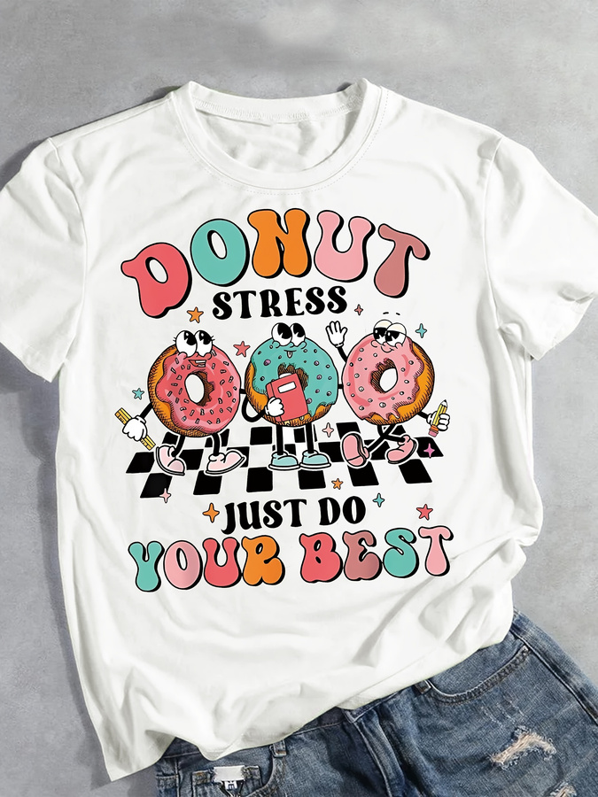 T-shirt met cartoon donut-prin - Summer Clothing Trends 2025 Women'S recensie en prijs